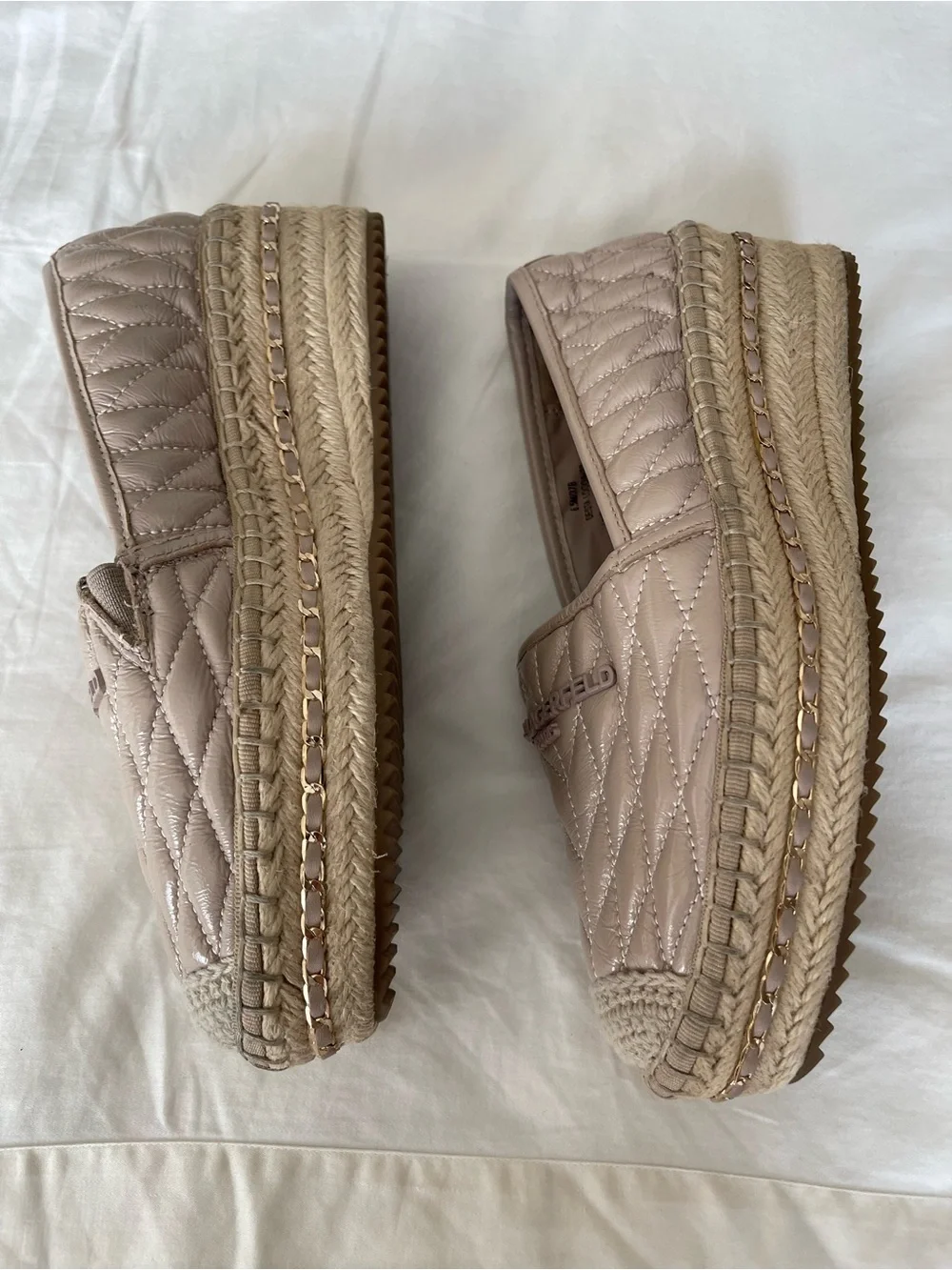 Karl Lagerfeld Paris Desta Logo‎ Quilted Nude Platform Espadrille Slip-On 6.5